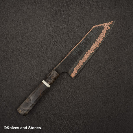 Hatsukokoro x Nigara Yorokobi SLD Copper Tsuchime Damascus Bunka 180mm Birch Handle