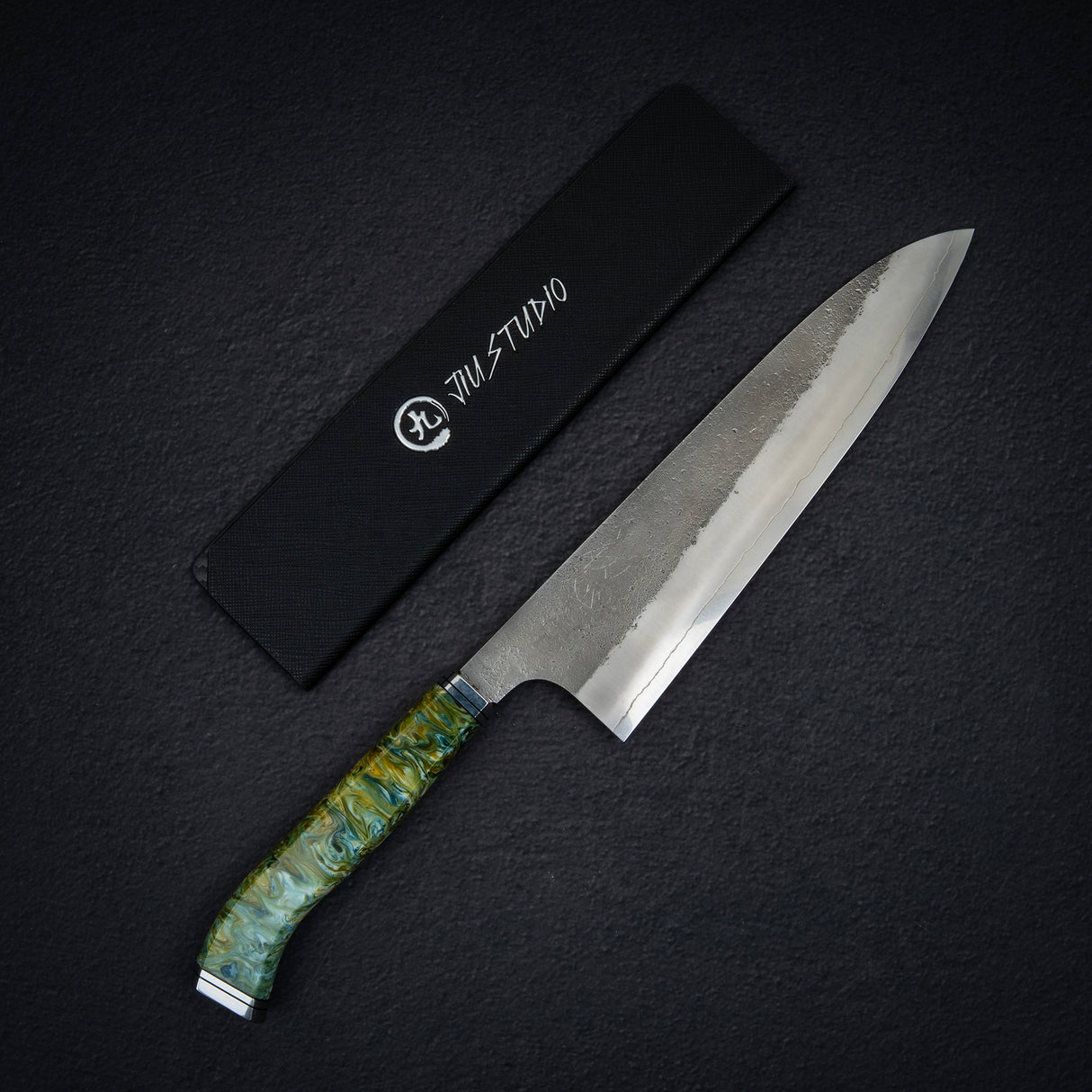 Hatsukokoro x Yoshikane SKD Nashiji Gyuto 210mm Extra Tall, Cosmic Swirl Handle