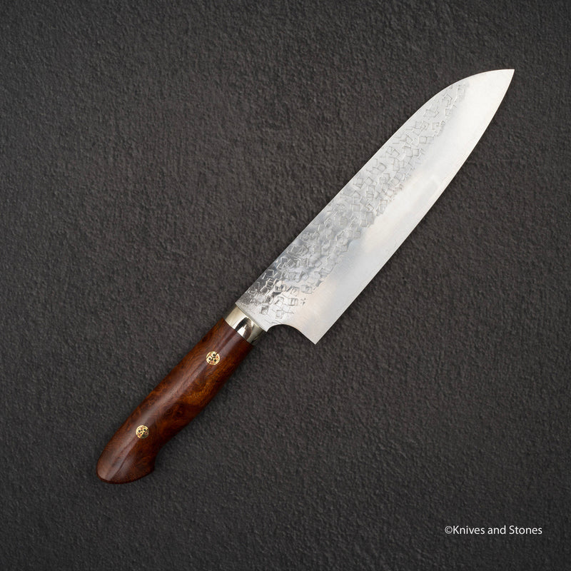 Yoshimi Kato SG2 Minamo Ktip Santoku 180mm Amboyna Burl Western SP