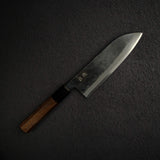 Kurogane Blue 2 Kurouchi Santoku 165mm Rosewood Handle, with Hatsukokoro Stamp