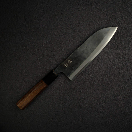 Kurogane Blue 2 Kurouchi Santoku 165mm Rosewood Handle, with Hatsukokoro Stamp