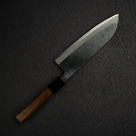 Kurogane Blue 2 Kurouchi Santoku 165mm Rosewood Handle, with Hatsukokoro Stamp