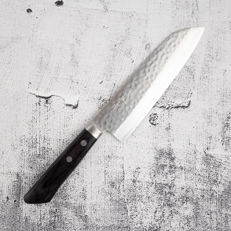 Masutani Kokuryu VG10 Damascus Tsuchime Santoku 170mm Western Handle