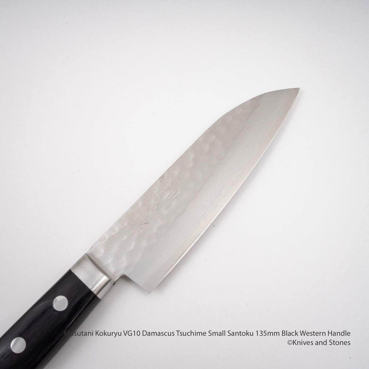 Masutani Kokuryu VG10 Damascus Tsuchime Small Santoku 135mm Western Handle
