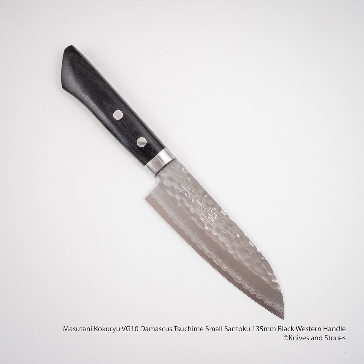 Masutani Kokuryu VG10 Damascus Tsuchime Small Santoku 135mm Western Handle