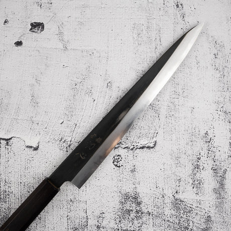 Nakagawa Blue 1 KU Damascus Sujihiki 240mm Etched Black Ebony by Hatsukokoro