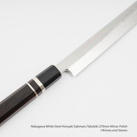 Nakagawa White Steel Honyaki Sakimaru Takobiki 270mm Mirror Polish