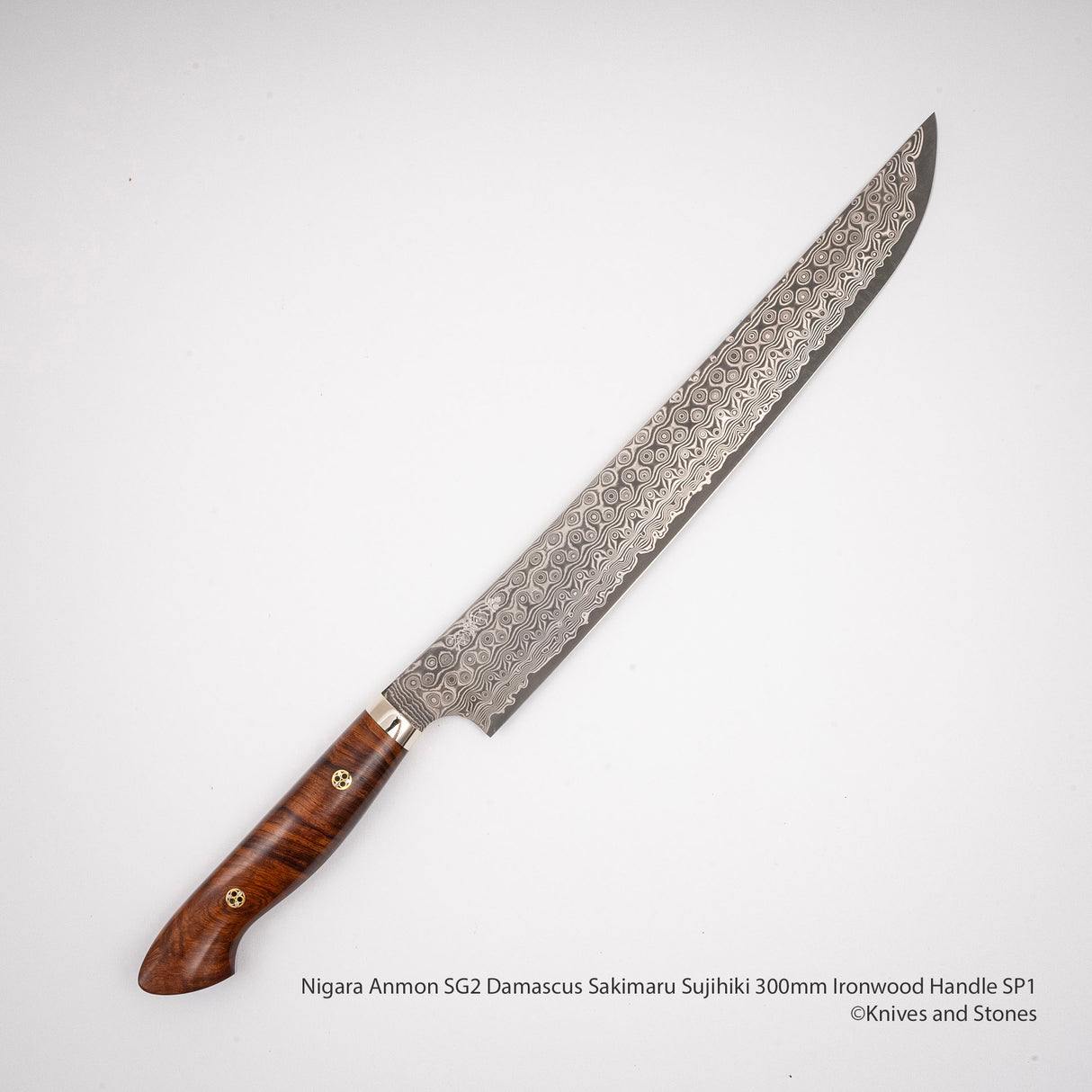 Nigara Anmon SG2 Damascus Sakimaru Sujihiki 300mm Ironwood Handle SP1