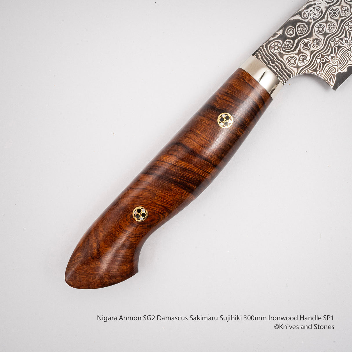 Nigara Anmon SG2 Damascus Sakimaru Sujihiki 300mm Ironwood Handle SP1