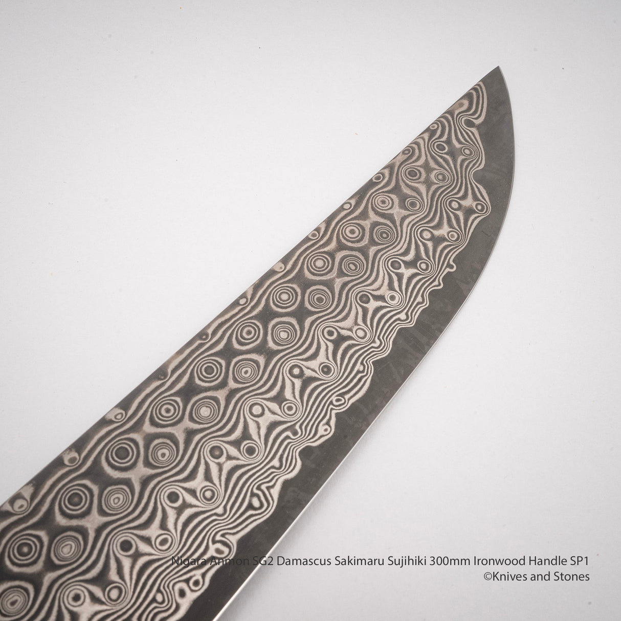 Nigara Anmon SG2 Damascus Sakimaru Sujihiki 300mm Ironwood Handle SP1