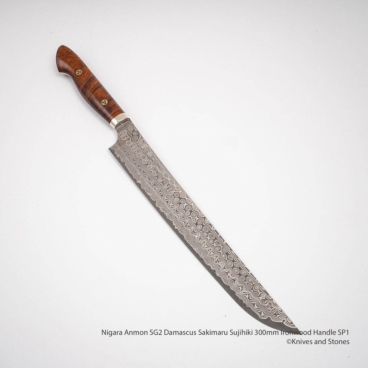 Nigara Anmon SG2 Damascus Sakimaru Sujihiki 300mm Ironwood Handle SP1