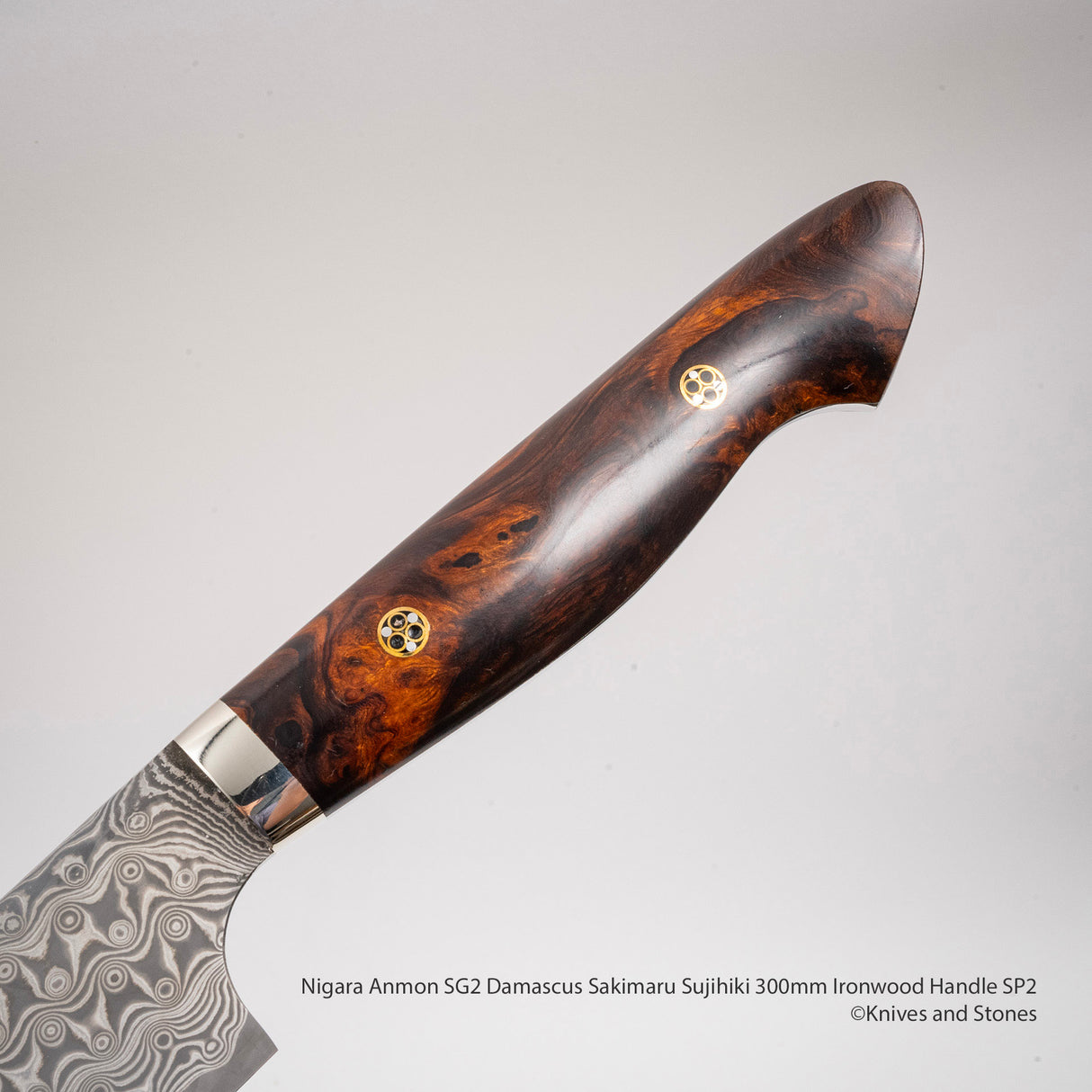 Nigara Anmon SG2 Damascus Sakimaru Sujihiki 300mm Ironwood Handle SP2