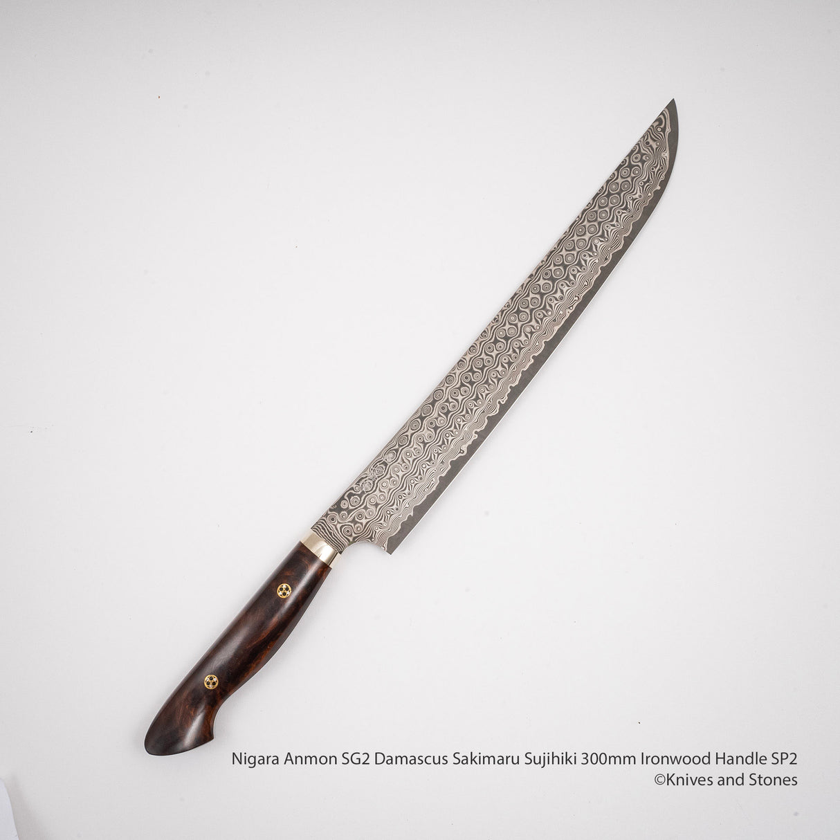 Nigara Anmon SG2 Damascus Sakimaru Sujihiki 300mm Ironwood Handle SP2