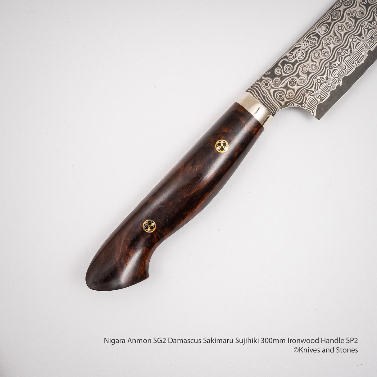 Nigara Anmon SG2 Damascus Sakimaru Sujihiki 300mm Ironwood Handle SP2