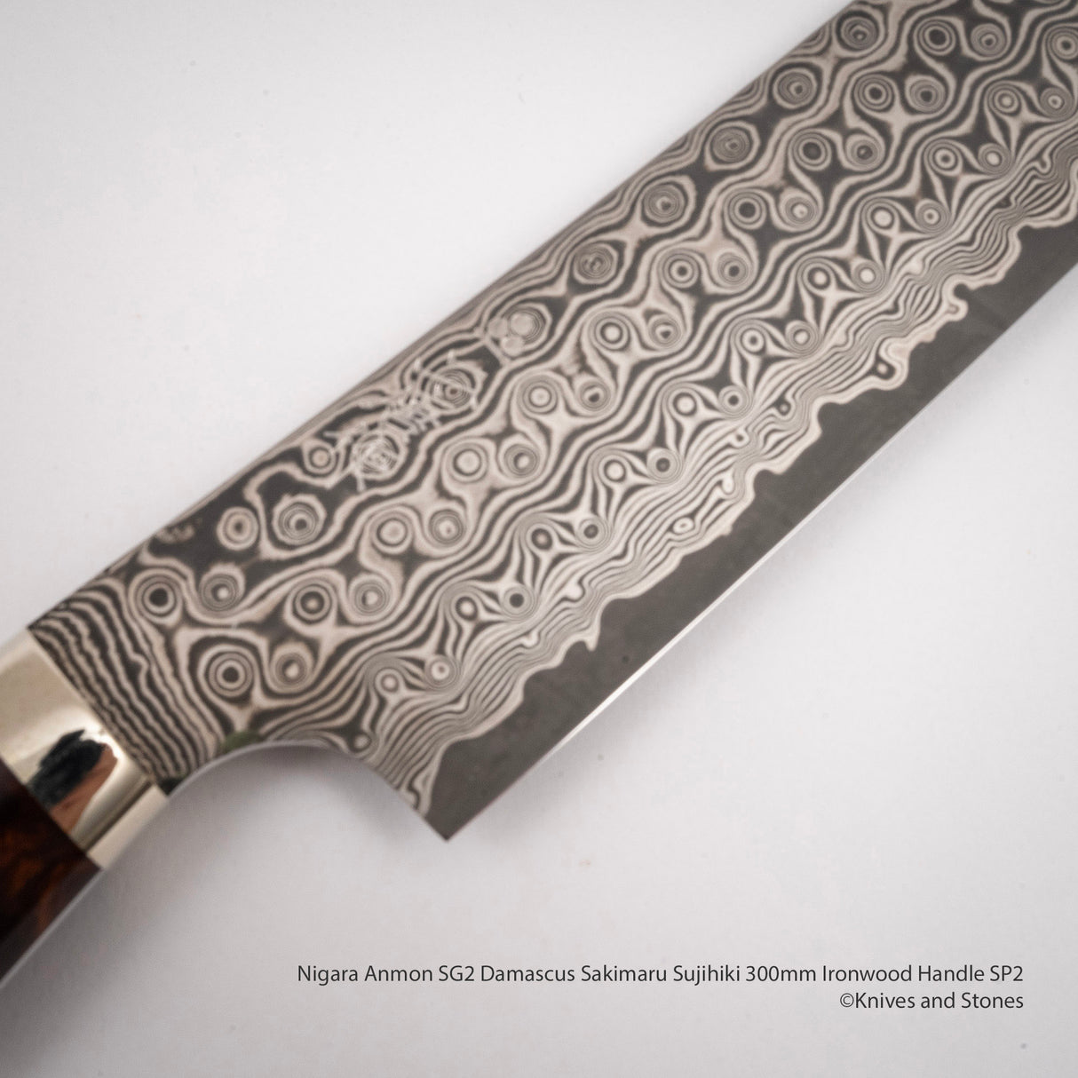 Nigara Anmon SG2 Damascus Sakimaru Sujihiki 300mm Ironwood Handle SP2