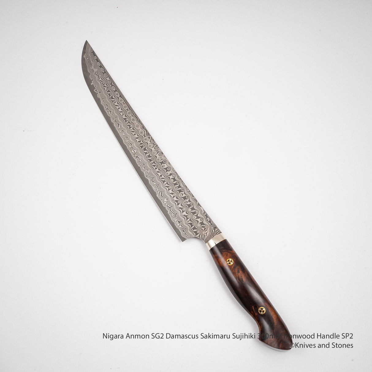 Nigara Anmon SG2 Damascus Sakimaru Sujihiki 300mm Ironwood Handle SP2