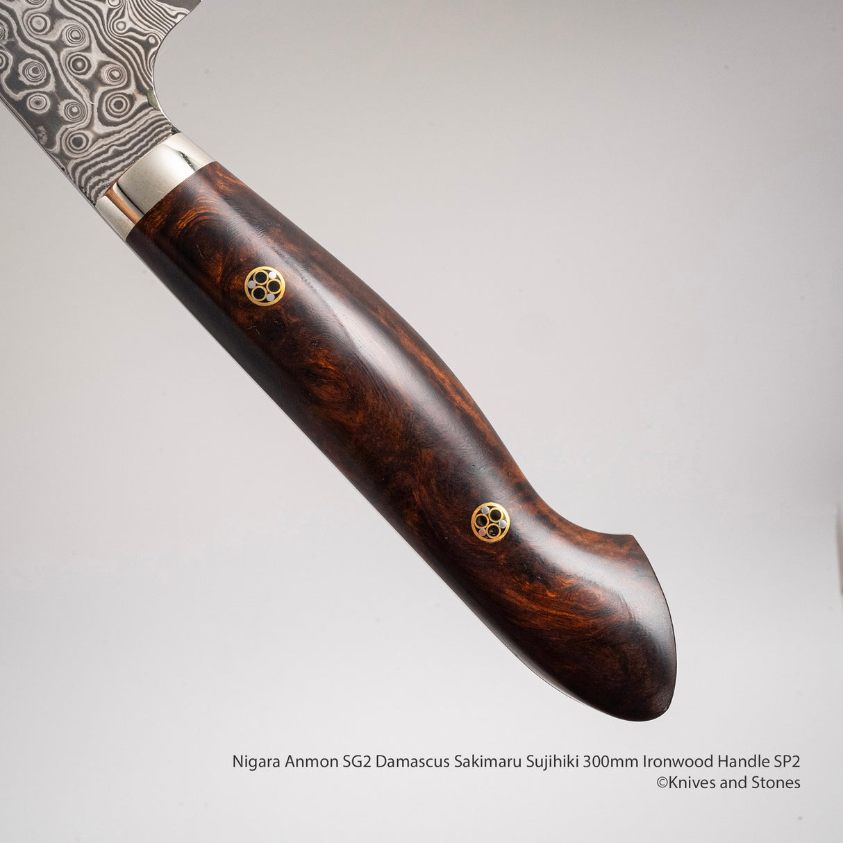 Nigara Anmon SG2 Damascus Sakimaru Sujihiki 300mm Ironwood Handle SP2