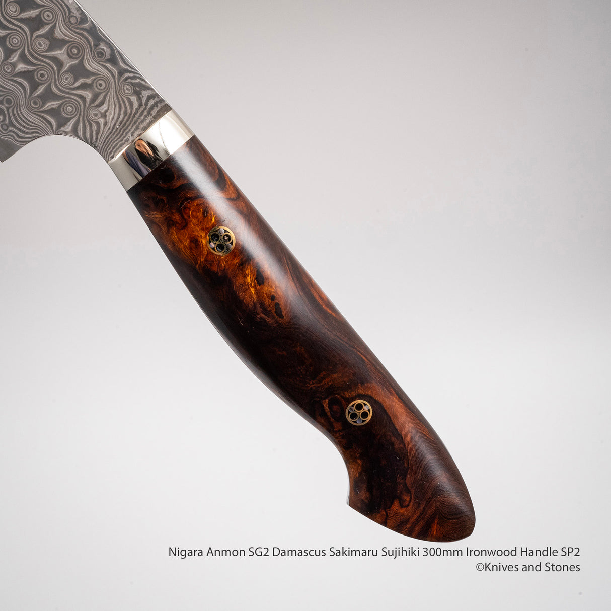 Nigara Anmon SG2 Damascus Sakimaru Sujihiki 300mm Ironwood Handle SP2