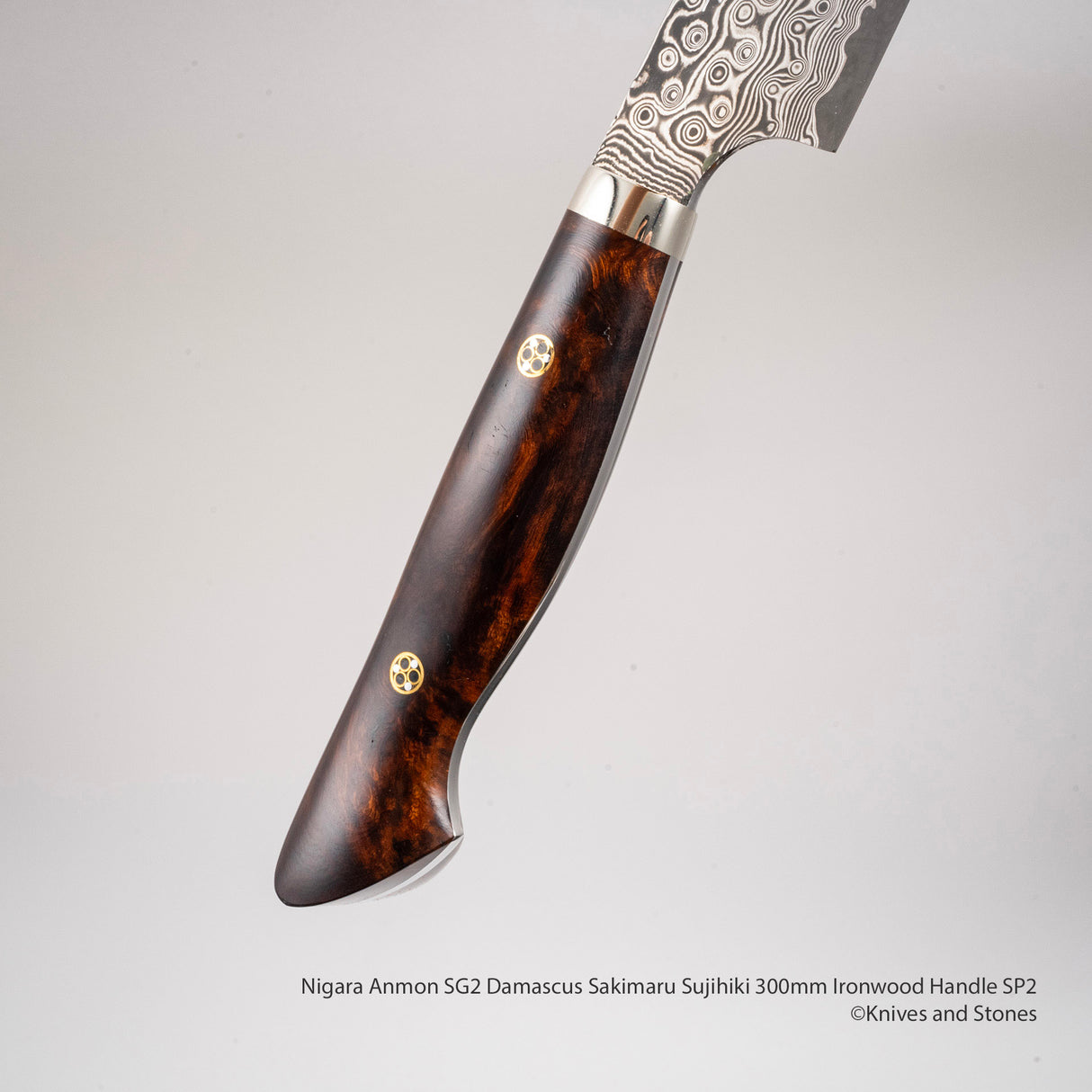 Nigara Anmon SG2 Damascus Sakimaru Sujihiki 300mm Ironwood Handle SP2