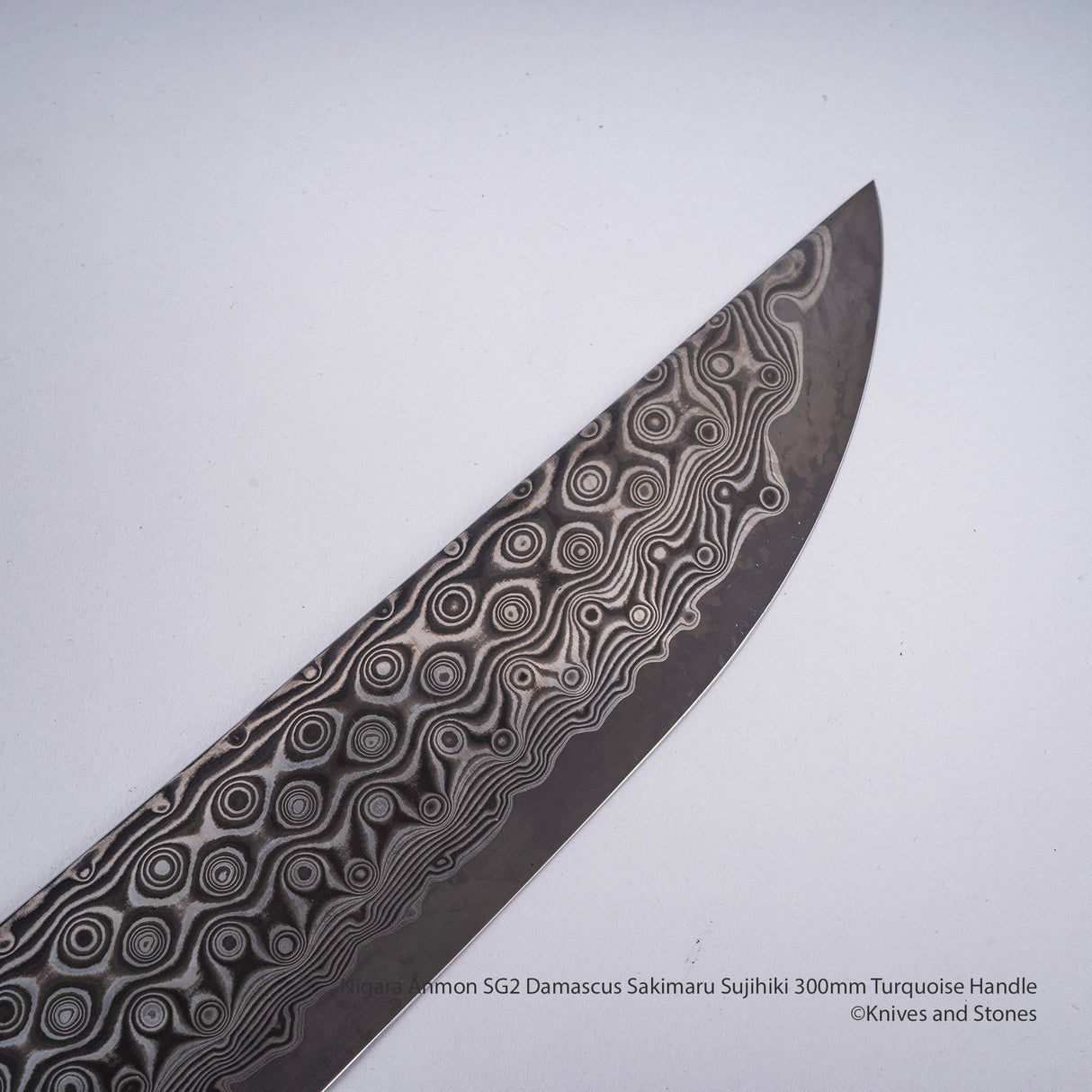Nigara Anmon SG2 Damascus Sakimaru Sujihiki 300mm Turquoise Handle SP1