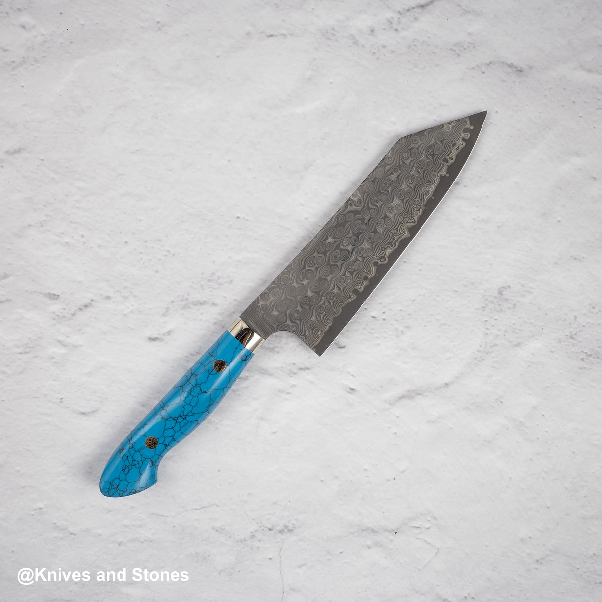 Nigara Anmon (暗紋) SG2 Raindrop Damascus Bunka 180mm Western Blue Turquoise
