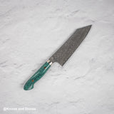 Nigara Anmon (暗紋) SG2 Raindrop Damascus Bunka 180mm Western Green Turquosie