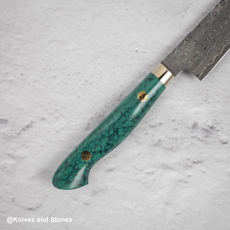 Nigara Anmon (暗紋) SG2 Raindrop Damascus K-tip Petty 150mm Western Green Turquoise