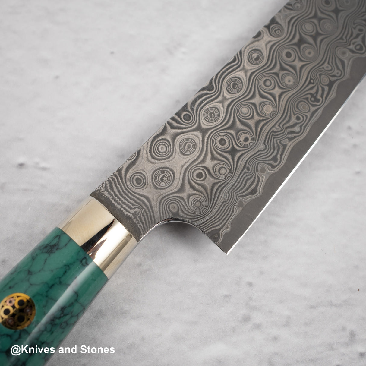 Nigara Anmon (暗紋) SG2 Raindrop Damascus K-tip Petty 150mm Western Green Turquoise