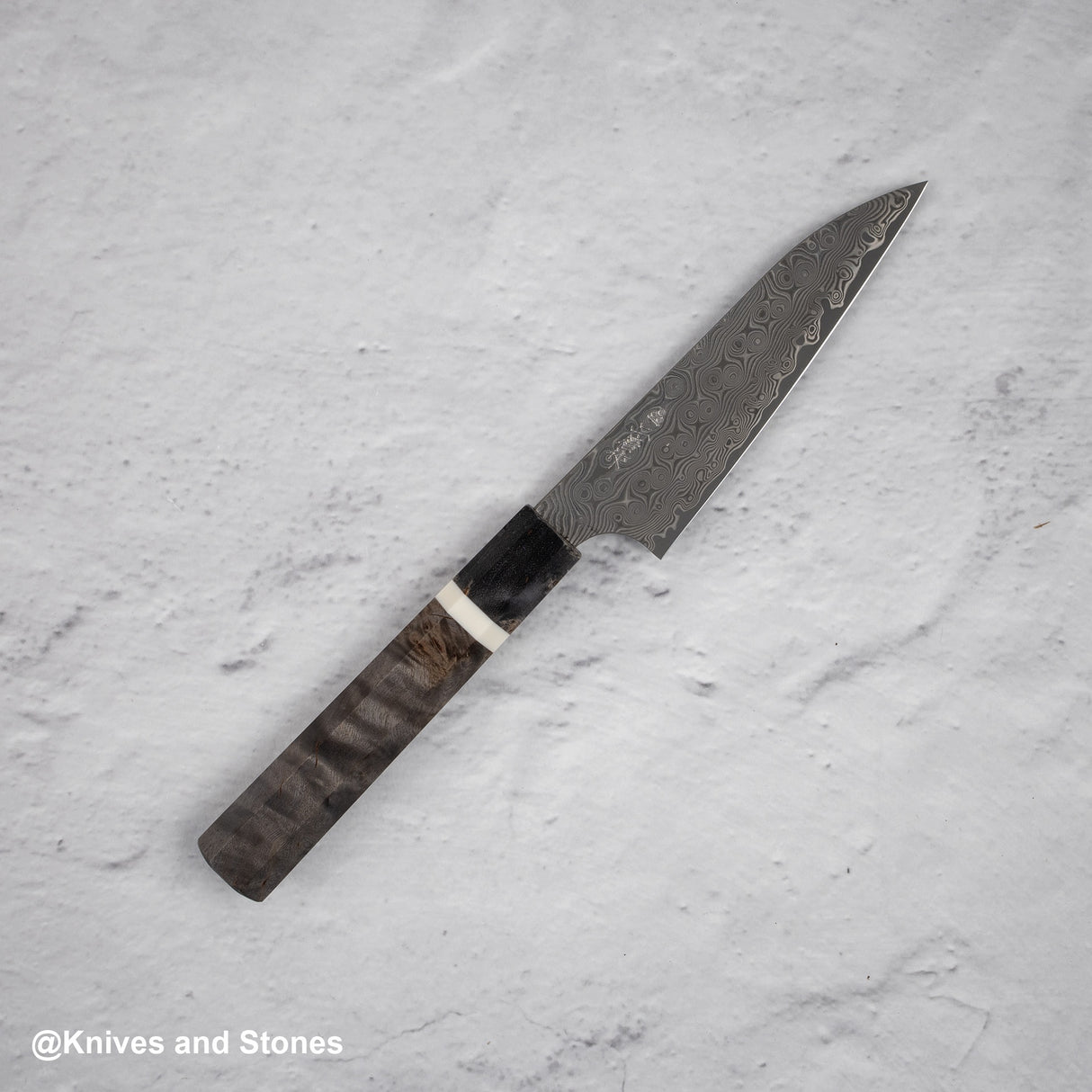 Nigara Anmon SG2 Raindrop Damascus Petty 120mm Birch Handle