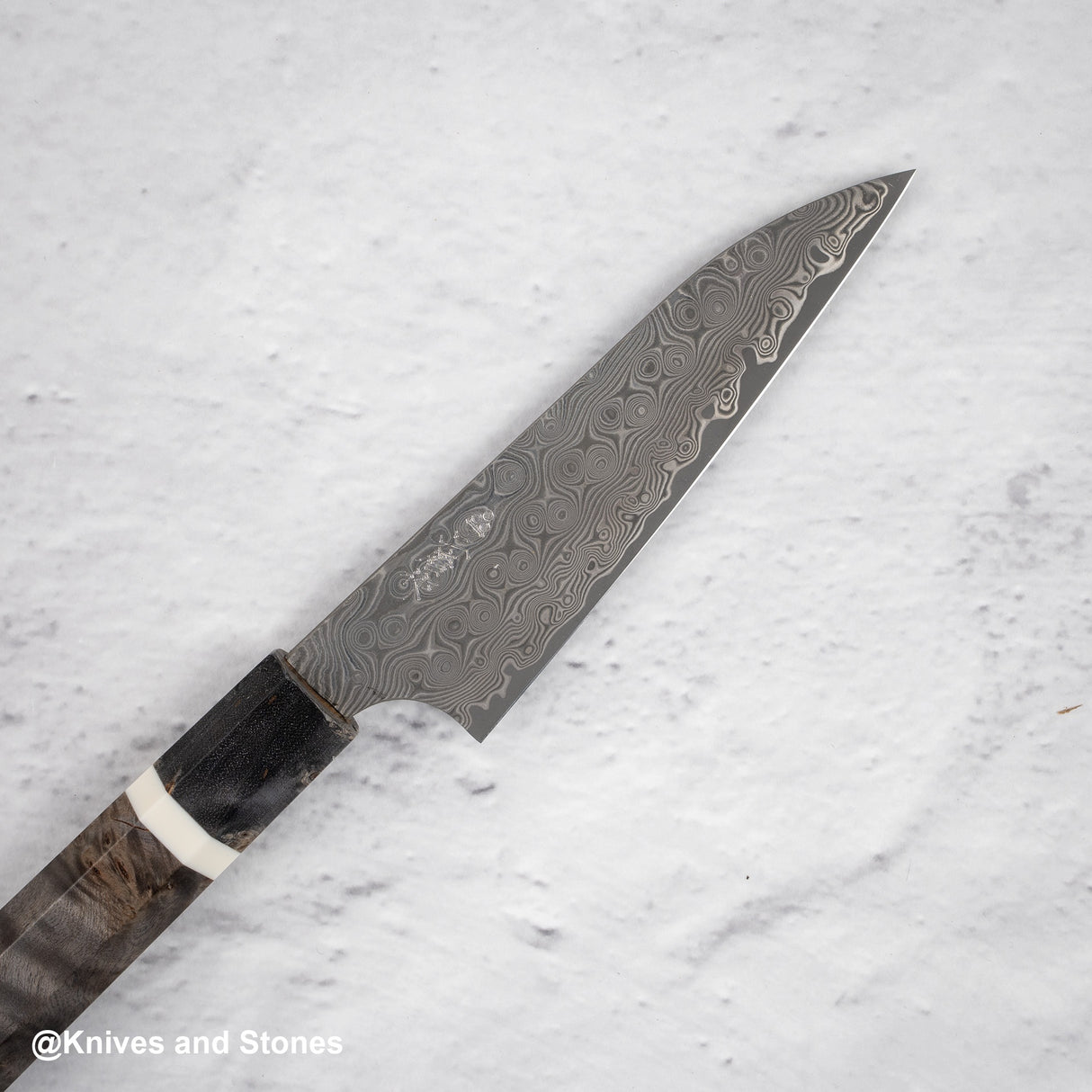 Nigara Anmon SG2 Raindrop Damascus Petty 120mm Birch Handle