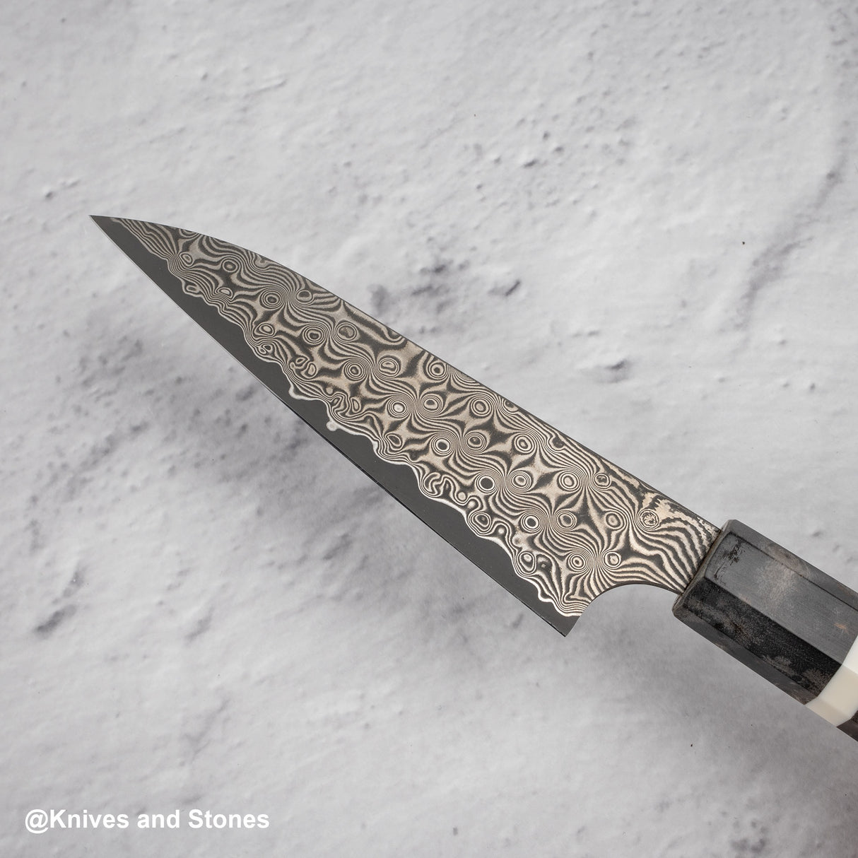 Nigara Anmon SG2 Raindrop Damascus Petty 120mm Birch Handle