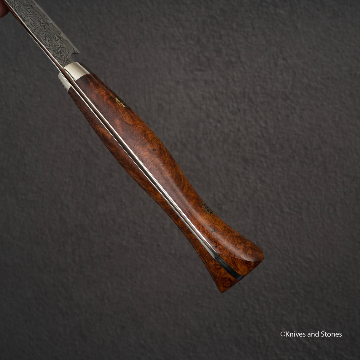 Nigara Anmon (暗紋) SG2 Raindrop Damascus K-tip Petty 150mm Amboyna Burl Western