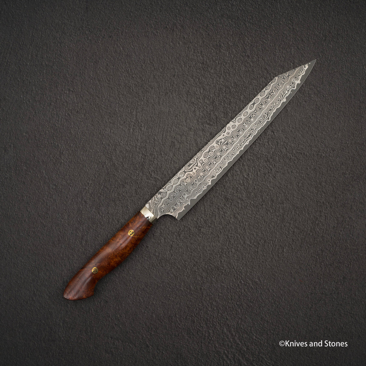 Nigara Anmon (暗紋) SG2 Raindrop Damascus K-tip Sujihiki 255mm Amboyna Western Handle SP1
