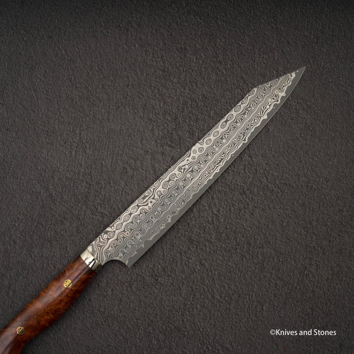 Nigara Anmon (暗紋) SG2 Raindrop Damascus K-tip Sujihiki 255mm Amboyna Western Handle SP1