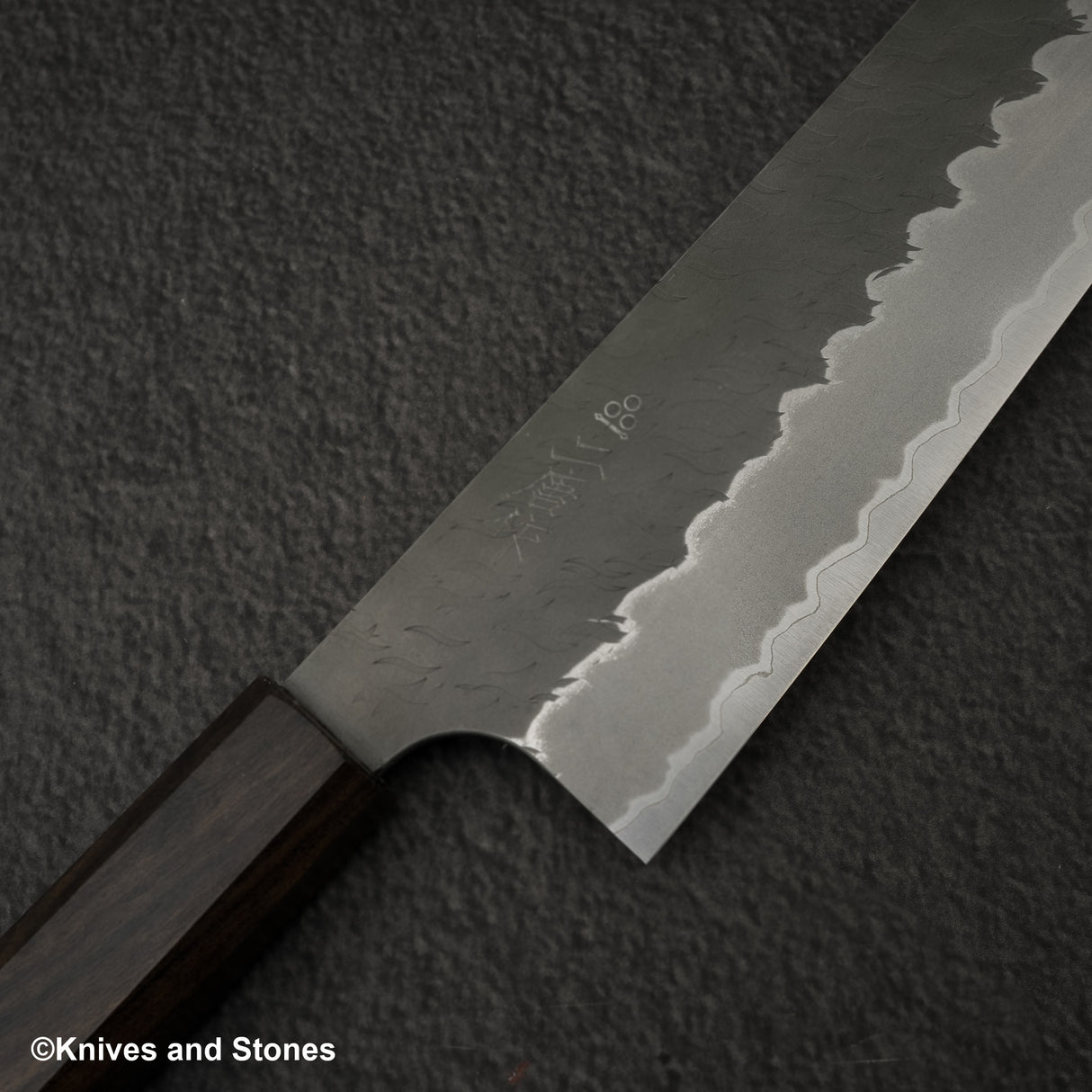 Nigara Aogami (Blue) Super Matt Migaki Tsuchime Finished K-tip Gyuto 210mm Black Chacate