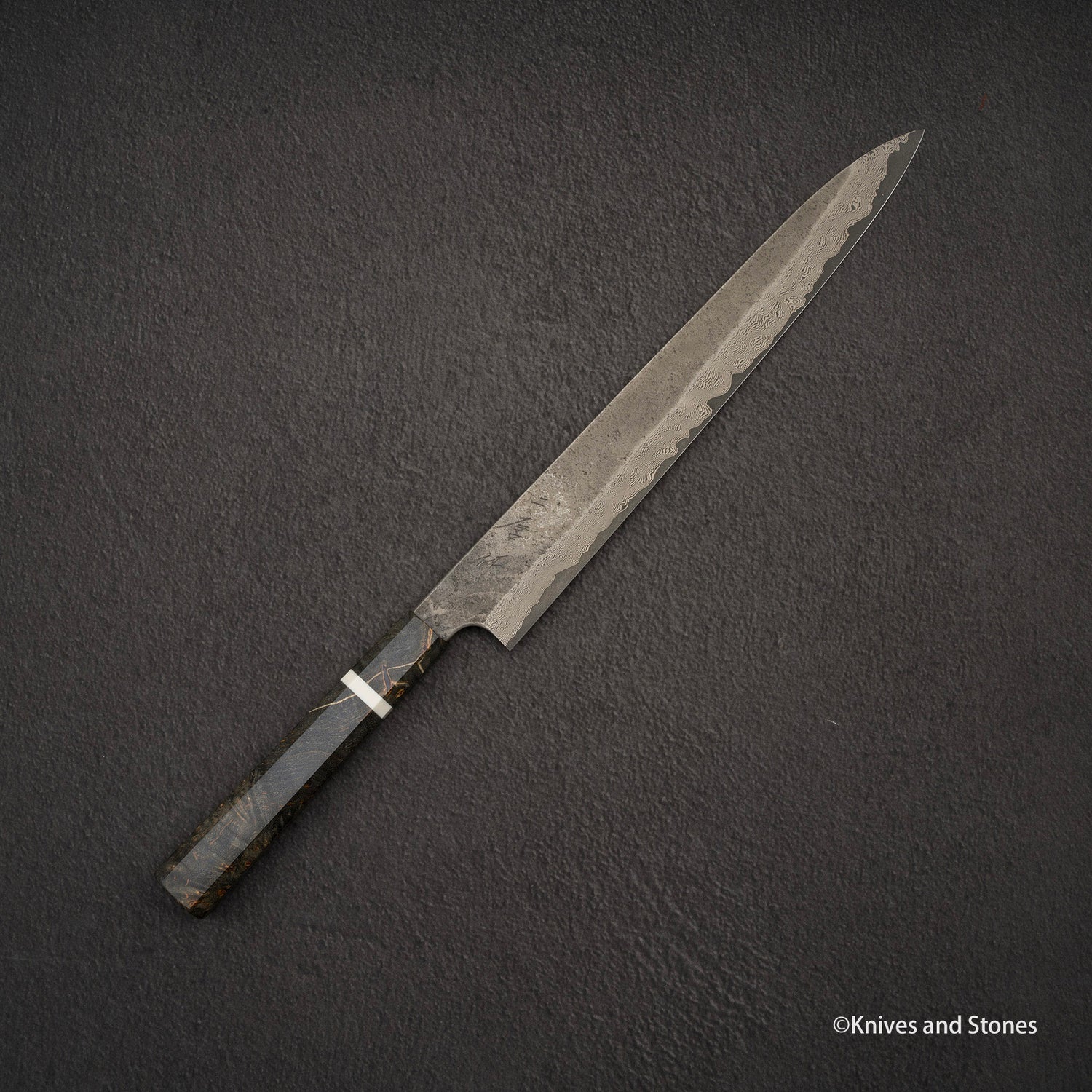 Nigara Ginsan Kurozome Damascus Sujihiki 300mm Birch Handle
