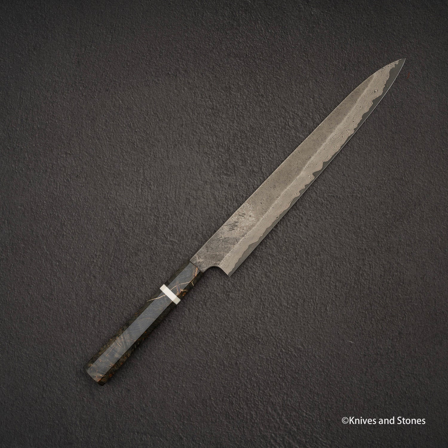 Nigara Ginsan Kurozome Damascus Sujihiki 330mm Birch Handle