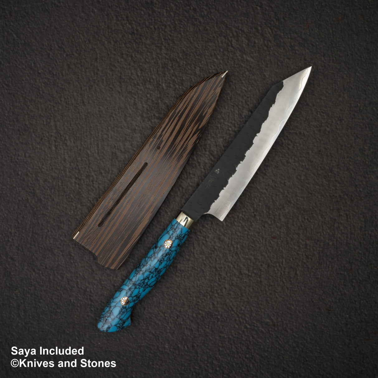 Nigara SG2 Tsuchime Kurouchi K-tip Petty 150mm Western Turquoise Handle