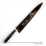 Saji R2 Diamond Damascus Sujihiki 270mm, Mt Fuji Maki-e Lacquered Saya and Handle Set