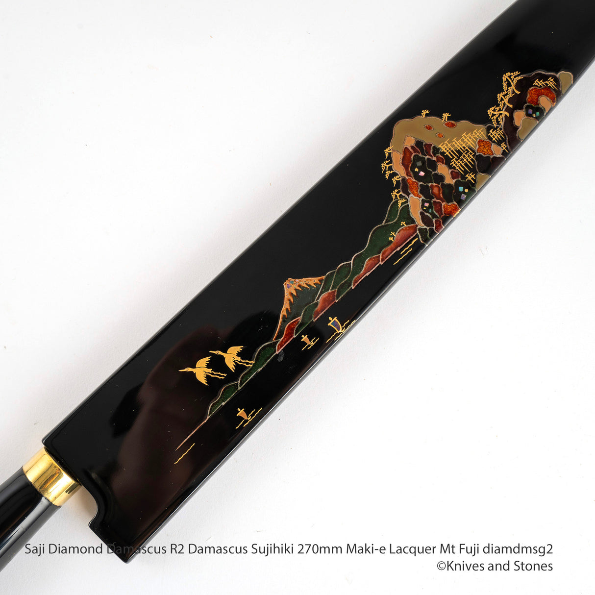 Saji R2 Diamond Damascus Sujihiki 270mm, Mt Fuji Maki-e Lacquered Saya and Handle Set