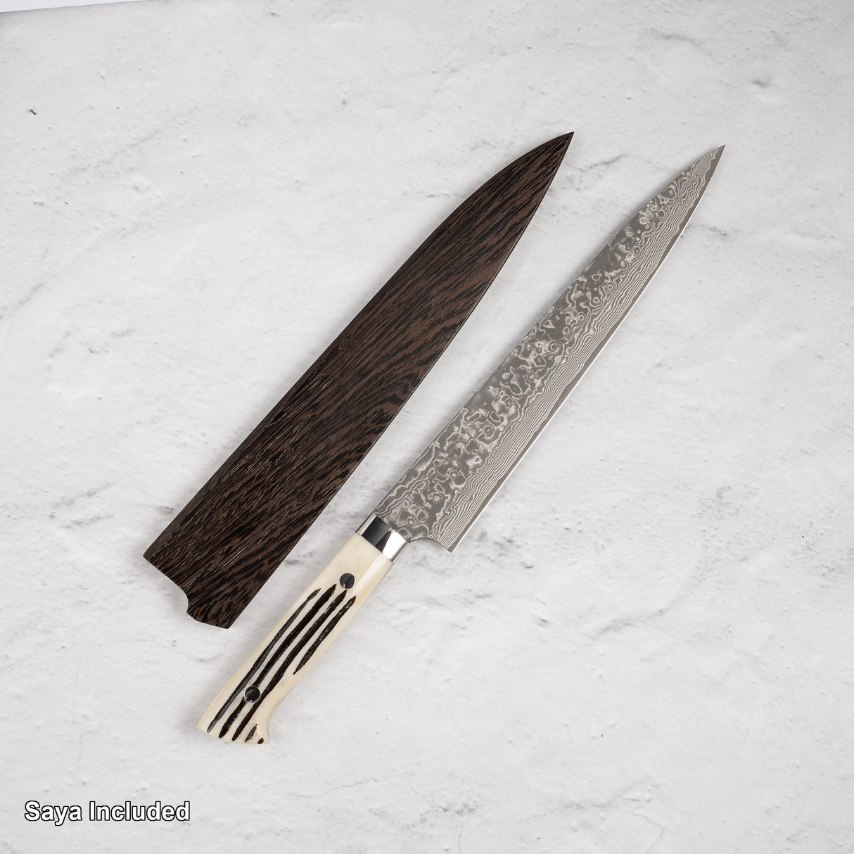 Saji Black Damascus Sujihiki 240mm SG2 Stag Handle