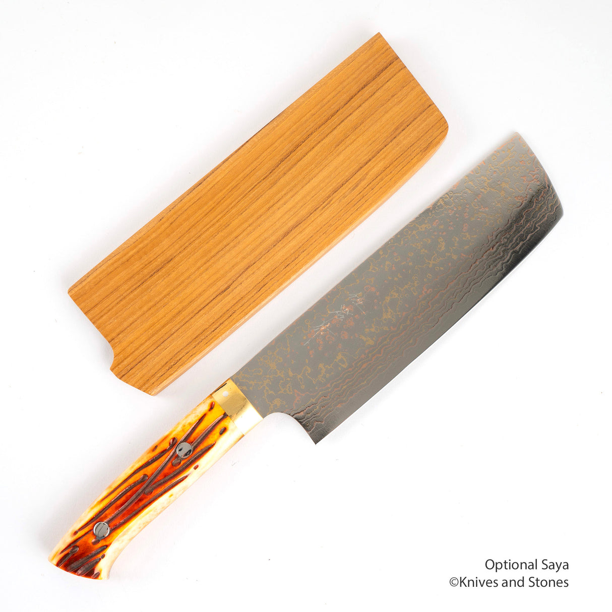 Saji VG10 Rainbow Damascus Nakiri 165mm Ox Bone Handle