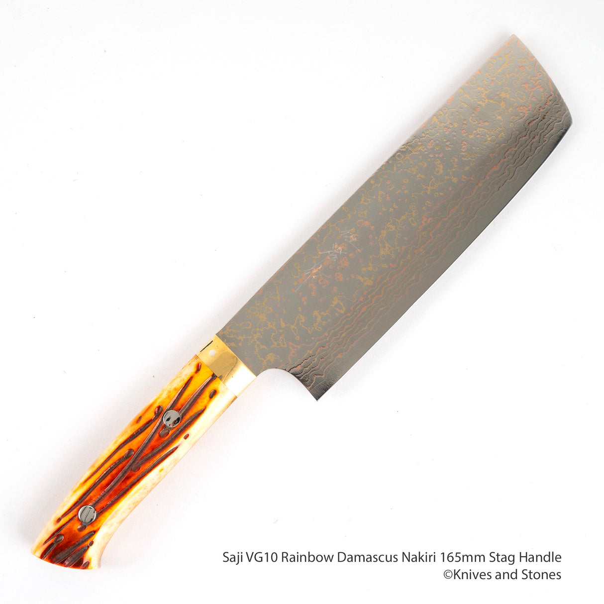 Saji VG10 Rainbow Damascus Nakiri 165mm Ox Bone Handle