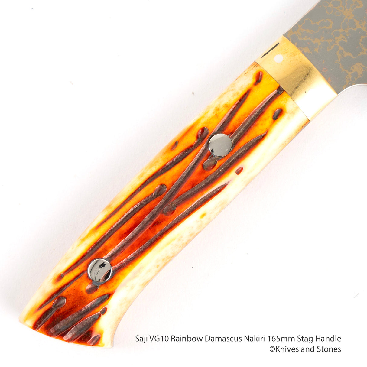 Saji VG10 Rainbow Damascus Nakiri 165mm Ox Bone Handle
