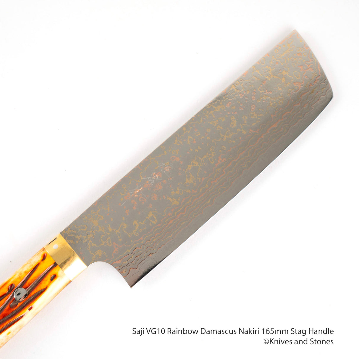 Saji VG10 Rainbow Damascus Nakiri 165mm Ox Bone Handle