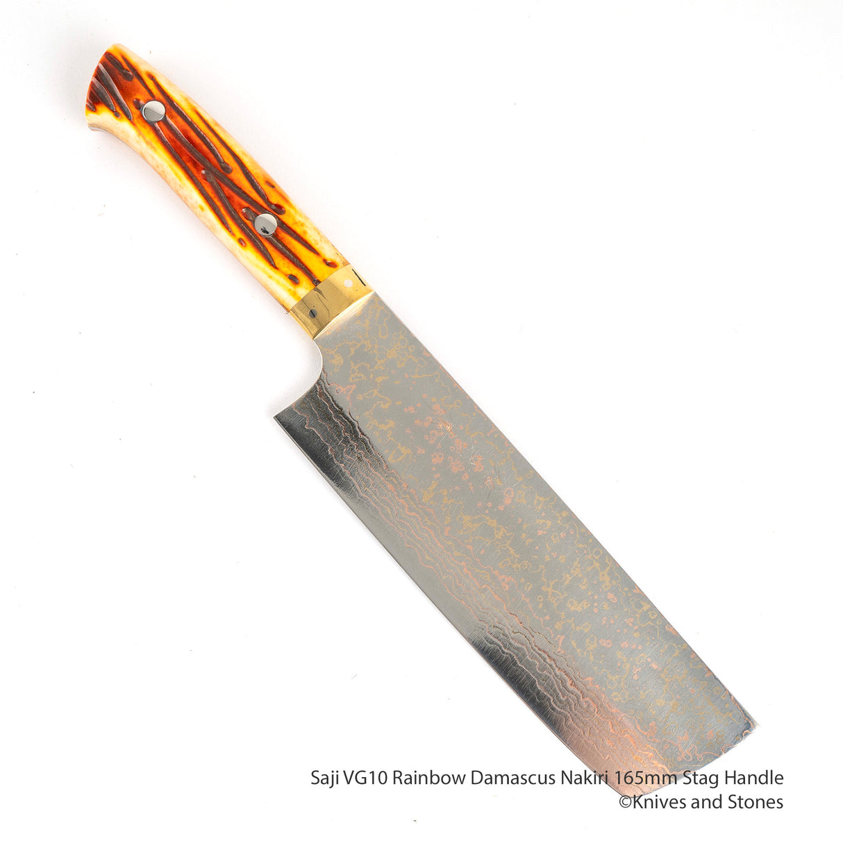 Saji VG10 Rainbow Damascus Nakiri 165mm Ox Bone Handle