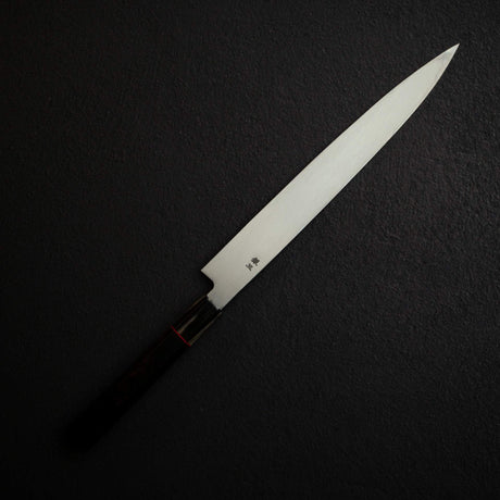 堺孝行銀丹銀三鋼柳刃 270mm，黑檀木柄淺色牛角
