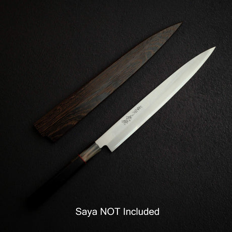 堺孝行銀丹銀三鋼柳刃 270mm，黑檀木柄淺色牛角