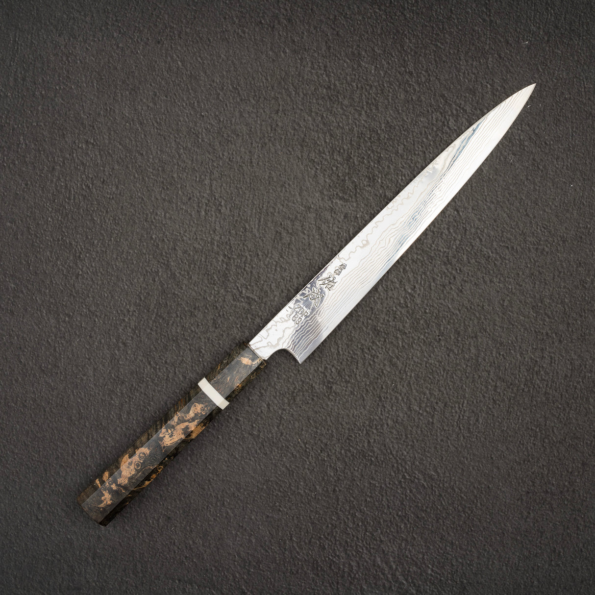 Sukenari ZDP-189 Damascus Sujihiki 240mm Burl Handle with Saya