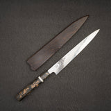 Sukenari ZDP-189 Damascus Sujihiki 240mm Burl Handle with Saya